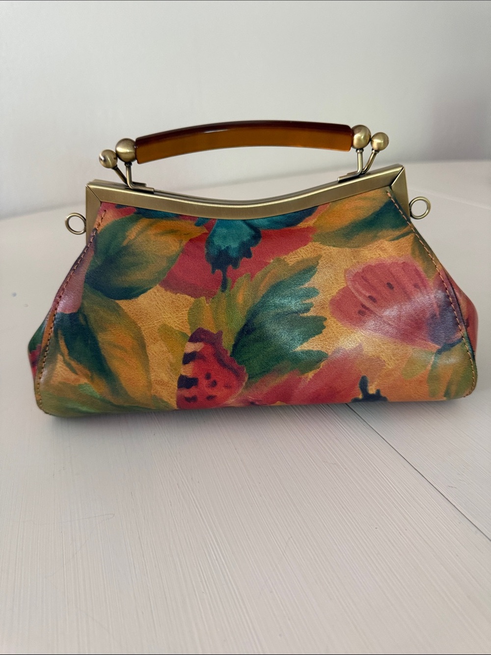 Patricia Nash Multicolor Butterfly Print Top-Handle Crossbody - Teal & Orange - Picture 4 of 5
